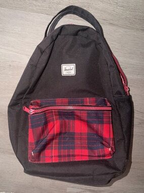 Herschel Supply Co. Black Backpack with Red Plaid Front Pocket